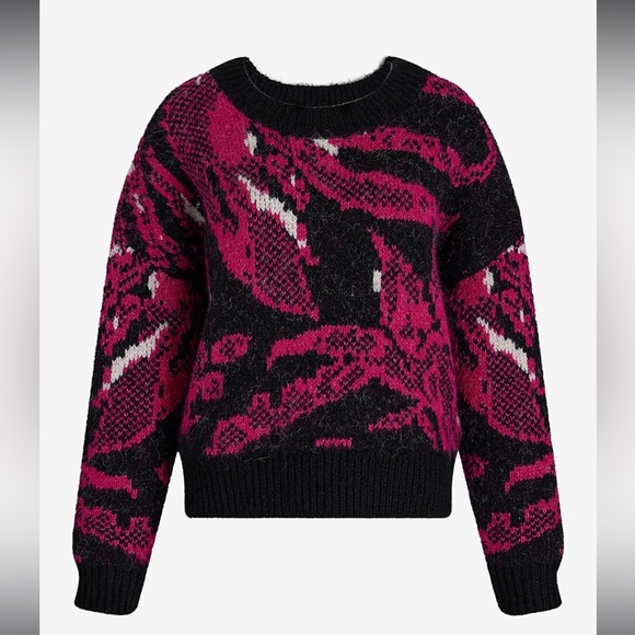 Fuzzy Knit Printed Crew Neck Sweater - Picture 4 of 7